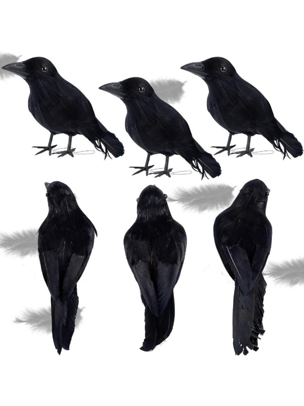6 Pack Realistic Black Feathered Crows for Halloween Spooky Décor & Party Decor